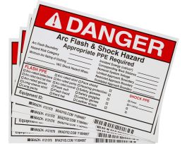 Arc Flash Labels - Adhesive Vinyl, 5" H x 7" W x 0.004" D, Pack of 5 Labels, Black/Red on White
