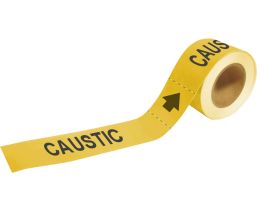 Self-Adhesive Pipe Marker: CAUSTIC, 2" H x 12" W, Roll of 25 Each, Fits Pipes 2.5" Dia. Thru 6" Dia.
