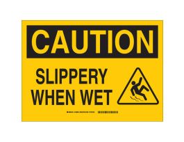 CAUTION Slippery When Wet w/Pictogram Sign, 7" H x 10" W x 0.035" D, Aluminum
