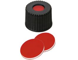 Screw Cap, Polypropylene, Black, 8 mm, UltraClean PTFE/Silicone/PTFE Septa; 1000/pk