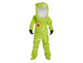 Tychem® 10000 Encapsulated Level A Suit. Flat Back, Front Entry. Attached Gloves and Socks. Double Taped Seams, 7R, 1/CS, Lime