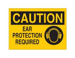 CAUTION Ear Protection Required Sign, 10" H x 14" W x 0.06" D, Polystyrene