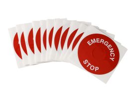 EMERGENCY STOP Raised Panel Labels, White on Red