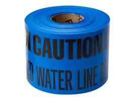 Identoline® Underground Tape Roll - Polyester-Encased Aluminum Foil, CAUTION BURIED WATER LINE BELOW, Black on Blue, 6" x 1000'