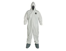 ProShield® 60 Coverall, Hood, Elastic Wrists, Att. Skid-Resistant Boots, Serged Seams, 25/CS, White
