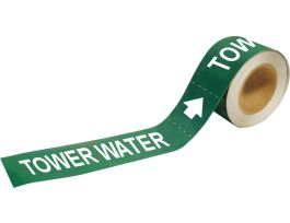 Self-Adhesive Pipe Marker: TOWER WATER, 2" H x 12" W, Roll of 25 Each, Fits Pipes 2.5" Dia. Thru 6" Dia.