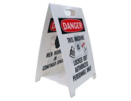 DANGER Reversible Floor Stand, 20" H x 12" W x 0.156" D, Black/Red on White