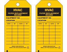 Tag HVAC FILTER REPLACEMENT RECORD Polyester 5.75 x 3  Black on Yellow 10/PK