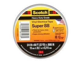 Scotch® Vinyl Electrical Tape Super 88, 3/4 in x 66 ft, Black, 10 rolls/carton, 100 rolls/Case