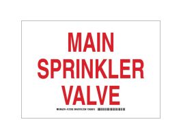 Main Sprinkler Valve Sign, 7" H x 10" W x 0.035" D, Red on White, Aluminum