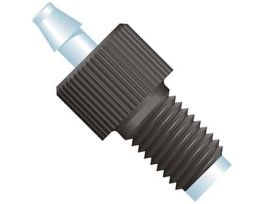Swivel Barb Adapter, Black Polypropylene, 0.056" Bore, 3/32" ID Tubing, 1/4-28 Flat Bottom; 1/EA