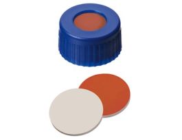 Short Thread Cap, 9mm, Blue Polypropylene, Red Rubber/PTFE Septa; 1000/pk SKU 9870336