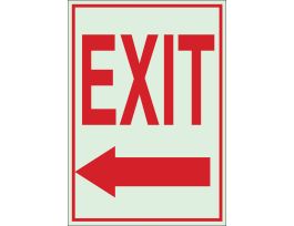 BradyGlo Exit Sign, Red on Glow, 10" H x 7" W x 0.008" D, Arrow Direction: Left