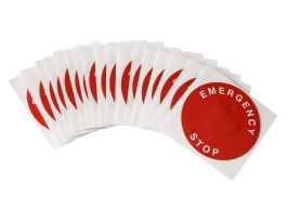 EMERGENCY STOP Raised Panel Labels, 2.36" Dia, Red