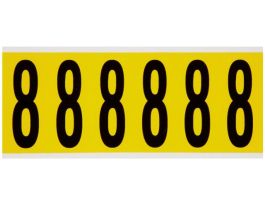 Repositionable Vinyl 3 in Black on Yellow, Numbers 8 Card of 6 Labels