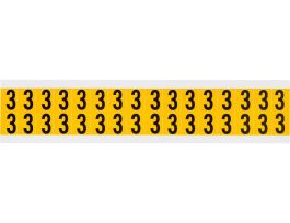 Outdoor Vinyl 0.625 in Black on Yellow Numbers 3 Card of 32 Labels
