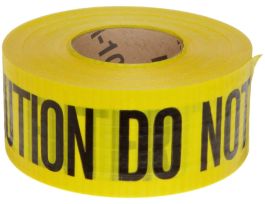 Caution Barricade Tape, Polyethylene with Cotton Webbing, Black on Yellow, 3" x 500'