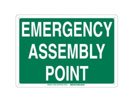 Emergency Assembly Point Sign, 14" H x 20" W x 0.035" D, Green on White, Aluminum