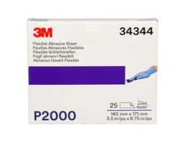 3M™ Hookit™ Flexible Abrasive Hand Sheet 270J, 34344, 5.5 in x 6.8 in, P2000, 25 sheets per box, 5 boxes per case