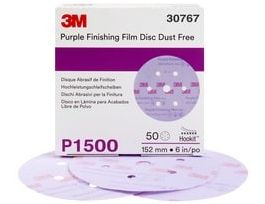 3M™ Hookit™ Purple Finishing Film Abrasive Disc 260L, 30767, 6 in, Dust Free, P1500, 50 discs per carton, 4 cartons per case