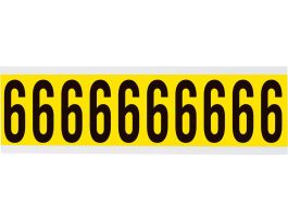 Repositionable Vinyl 2 in Black on Yellow, Numbers 6 Card of 10 Labels
