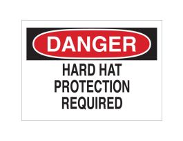 DANGER Hard Hat Protection Required Sign, 10" H x 14" W x 0.035" D, Aluminum