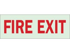Fire Exit Sign, 3.5" H x 10" W x 0.008" D, Red on Glow, Polyester
