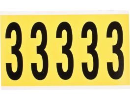 Repositionable Vinyl 4 in Black on Yellow, Numbers 3 Card of 5 Labels