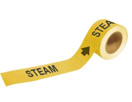 Self-Adhesive Pipe Marker: STEAM, 2" H x 12" W, Roll of 25 Each, Fits Pipes 2.5" Dia. Thru 6" Dia.