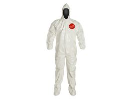 Tychem® 4000 Coverall, Hood, Elastic Wrists, Att. Socks, Storm Flap, Bound Seams, 12/CS, White
