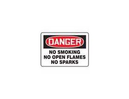 Sign, Danger-No Smoking Or Open Flames/Sparks, 7x10", Adhesive Vinyl; 1/Pk