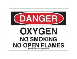 DANGER Oxygen No Smoking No Open Flames Sign, 10" H x 14" W x 0.06" D, Polystyrene