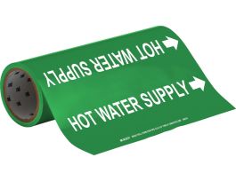 Hot Water Supply Pipe Marker, 30' H x 12" W, Roll of 30', Fits Pipes, 2.5" Dia. Thru 6" Dia.