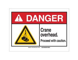 DANGER Crane Overhead. Proceed With Caution. Sign, 10" H x 14" W x 0.06" D, Polystyrene
