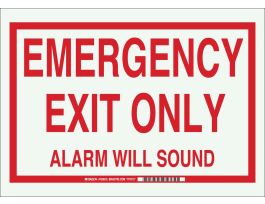 BradyGlo Emergency Exit Only Alarm Will Sound Emergency Exit Only Alarm Will Sound Sign, 10" H x 14" W x 0.008" D, Polyester
