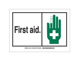 First Aid Sign, 3.5" H x 5" W x 0.006" D, Polyester