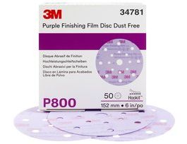 3M™ Hookit™ Purple Finishing Film Abrasive Disc 260L, 34781, 6 in, Dust Free, P800, 50 Discs/Carton, 4 Cartons/Case