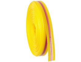 Outdoor Barricade Tape Roll - Woven Polypropylene, Horizontal Stripes, Magenta on Yellow, 0.75" x 150'
