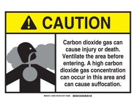 CAUTION Carbon Dioxide Gas Can Cause Injury Or Death. Sign, 10" H x 14" W x 0.035" D
