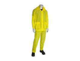 Rainsuit .10mm Single Ply PVC, Ylw, Self Collar, Elastic Pant