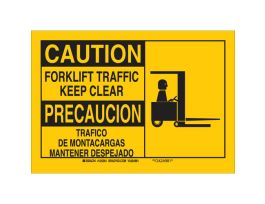 Bilingual CAUTION Forklift Traffic Keep Clear Sign, 10" H x 14" W x 0.06" D, Polystyrene