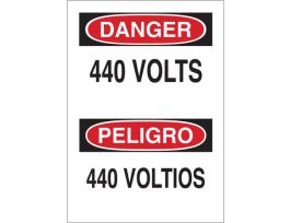 Bilingual DANGER 440 Volts Sign, 14" H x 10" W x 0.06" D, Polystyrene