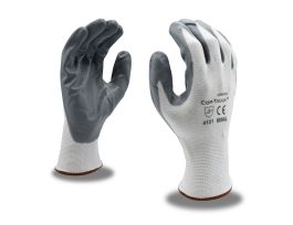 COR-TOUCH® 13-GAUGE, WHITE NYLON SHELL, GRAY FLAT NITRILE PALM COATING