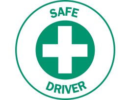 SAFE DRIVER Hard Hat Labels, 2" Dia, Card of 4 Labels, Green on White