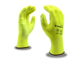 COR-BRITE® 13-GAUGE, HI-VIS YELLOW POLYESTER SHELL, HI-VIS YELLOW POLYURETHANE PALM COATING
