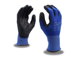 COR-TOUCH® CONNECT 13-GAUGE, BLUE NYLON SHELL, TOUCH SCREEN THUMB, INDEX & MIDDLE FINGER, BLACK POLYURETHANE PALM COATING