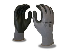 CONQUEST®, PREMIUM, GRAY NYLON/SPANDEX SHELL, BLACK FOAM NITRILE/PU PALM COATING
