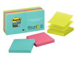 Post-it® Super Sticky Dispenser Pop-up Notes R330-10SSMIA, 3 in x 3 in (76 mm x 76 mm), Supernova Neons, 10 Pads/Pack,90 Sheets/Pad
