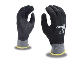 CONQUEST® XTREME, PREMIUM, GRAY NYLON/SPANDEX SHELL, FULL BLACK FOAM NITRILE/PU COATING, BLACK NITRILE DOTS