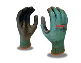 CONQUEST® CR, GREEN, 18-GAUGE, HPPG2 FIBER SHELL, BLACK MICROFOAM NITRILE PALM COATING WITH NITRILE DOTS, REINFORCED THUMB CROTCH, TOUCHSCREEN FINGERTIPS, ANSI CUT LEVEL A4